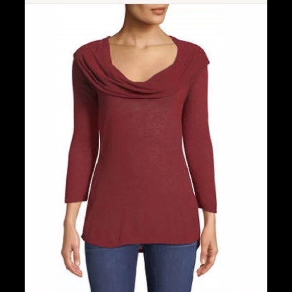 Three Dots Tops - Like New- Red Cowl Neck Three Dots Thermal Tunic